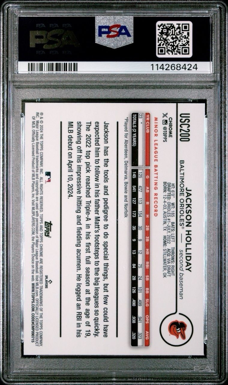 2024 Topps Chrome Update Jackson Holliday Rookie #USC200 X-fractor PSA 10 view 2