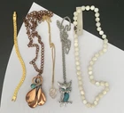 Vintage Costume Jewelry Lot Of 5 Necklaces Bracelet Copper Mother Of Pearl Etc