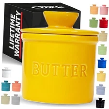 PriorityChef French Butter Crock for Counter With Water Line, On Classic Yellow