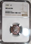 NGC MS-64 BN 1907 Indian Head Cent, Beautiful, Wood-Grain Toned specimen!