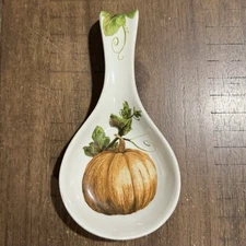 Magenta Ceramic Spoon Rest 10”x5” Pumpkin Leaves Fall Pristine Condition
