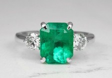 Art Deco 3.10Ct Natural Emerald Antique Vintage Wedding Ring 925 Sterling Silver