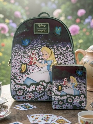 RARE Loungefly Alice In Wonderland Floral Tea Party Backpack Wallet Set NWT