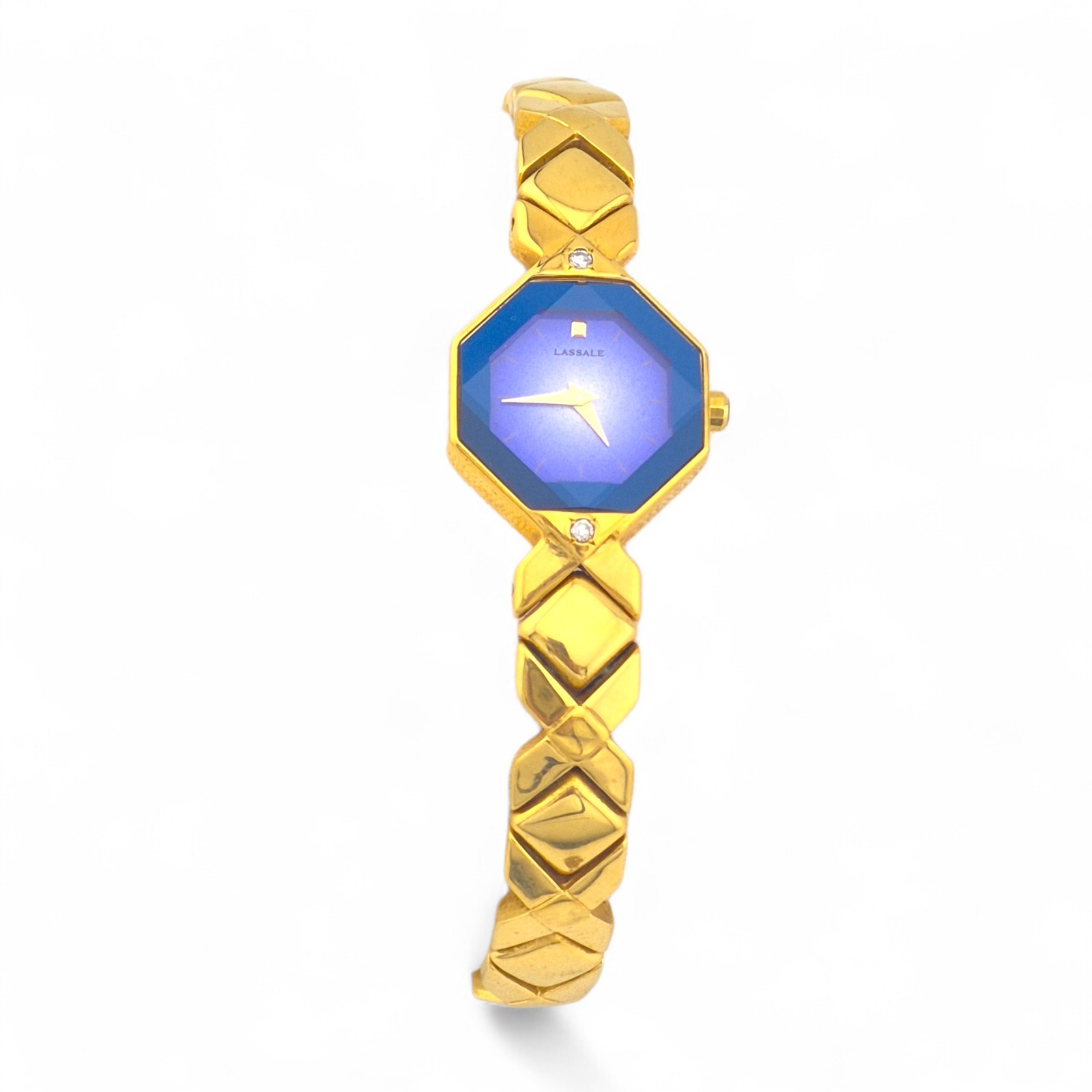 Gold Ladies Seiko Lassale watch Diamond Irridescent dial facet crystal 4n00-6639