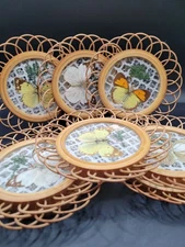 Vintage Retro Pressed Butterfly & Flower Rattan & Glass Coasters Boho Set Of 8