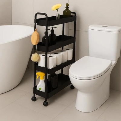 4 Tier Bathroom Storage Organizer, Holder, Slim Rolling Storage Cart for Narr...