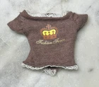 Vintage *Barbie* Fashion Fever Clothes: Brown Graphic Shirt w/ Lace White Trims