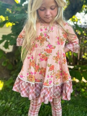Finding Foxtale Girls 98% Cotton Dress Size 6 Floral Ruffle Striped