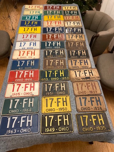 Lot of 39 - Ohio License Plates - 1935 thru 1974 Same Number 17-FH (x 1954)