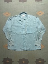 Vintage 1950s long sleeve button shirt loop collar rayon light blue mens large