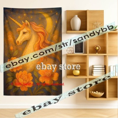 Warm Glow Unicorn Floral Tapestry magic window curtain decoration 39X59 in