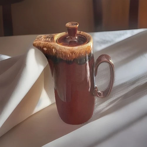 Vintage Hull Brown Drip Glaze Pottery Coffee Pot Carafe w/ Lid 11" Tall
