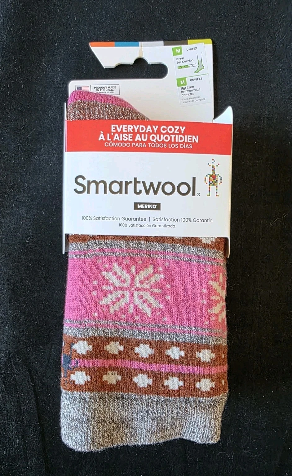 SMARTWOOL WOMEN UNISEX EVERYDAY SNOWFLAKES CREW CUSHION SOCKS SZ M#SW002623-NWT