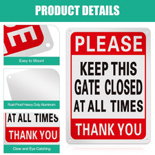 4 Pcs Please Keep This Gate Closed Sign 10x7 Weatherproof Metal Gate Closed S...