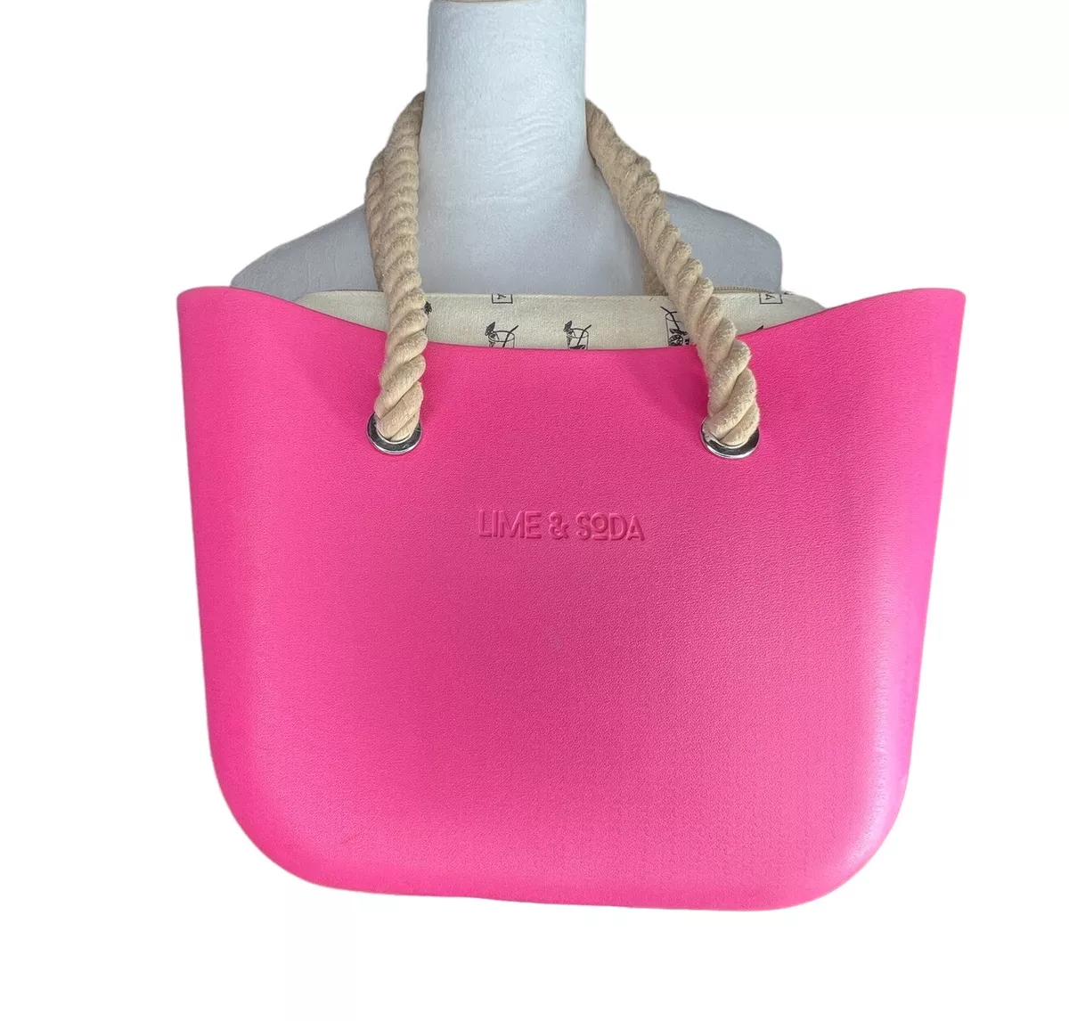 Lime & Soda tote Foam Rubber Beach Bag Tote Rope Handles: Hot Pink 15x13