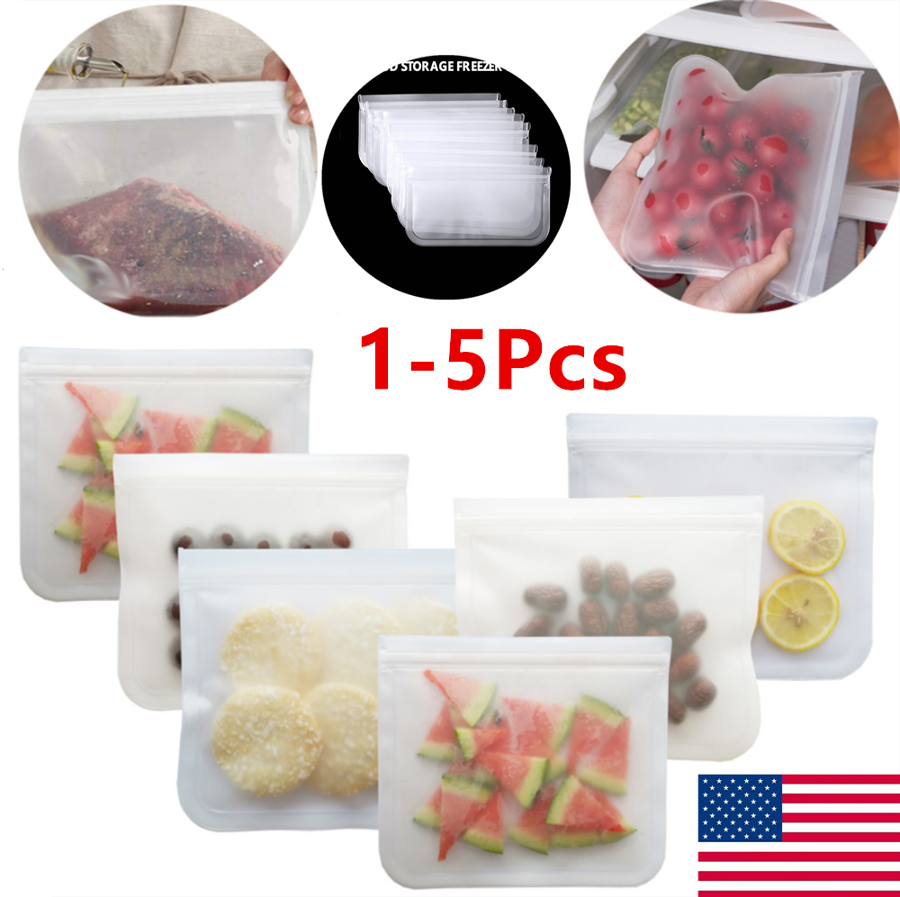 Silicone Food Storage Bag Reusable Shut Bag Leakproof Containers Stand Up Zip US
