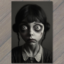 FLATCARD Creepy Wide-Eyed Woman Haunted Horror Macabre Dark Gothic Atmosphere