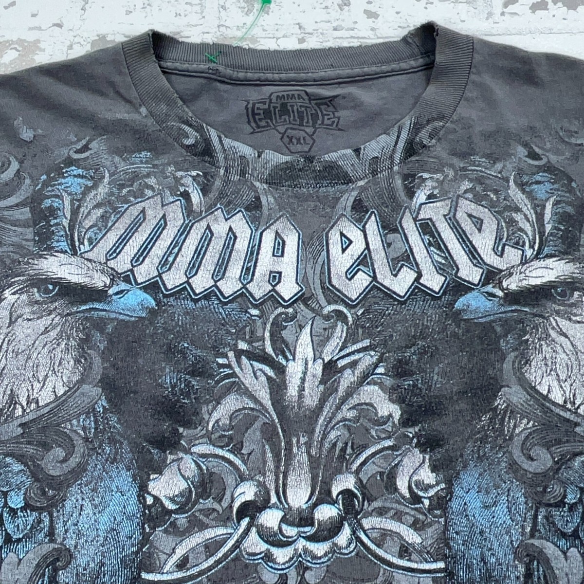 MMA Elite Shirt Men XXL Gray BlueTee Faded All Over Y2K Mall Punk
