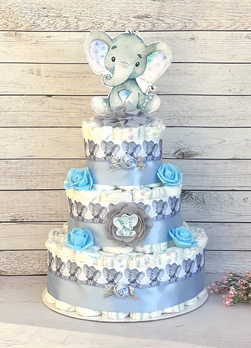 Tier Elephant Diaper Cake Baby Shower Boy