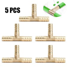 5PCS- 3/8 HOSE BARB TEE Brass Pipe 3 WAY T Fitting Thread Gas Fuel Water Air 