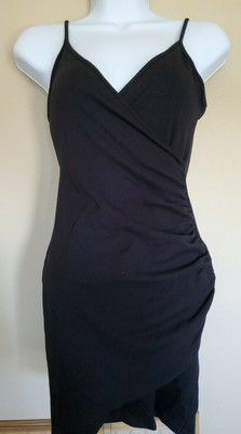 black spaghetti strap wrap dress