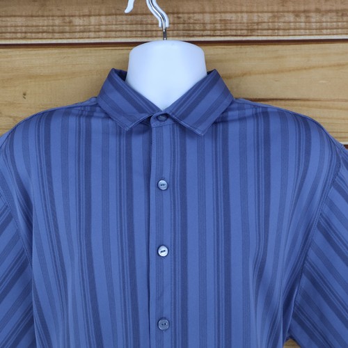 Haggar Short Sleeve Button Up Shirt Mens Size XLT Blue Striped Point Collar - Picture 5 of 8