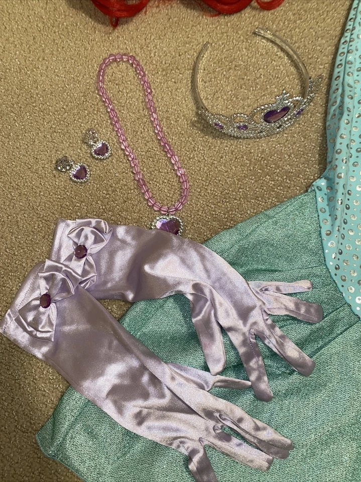 Girls Ariel Little Mermaid Dress Costume Cosplay Size OS (6-8 Yo) Wig Included - Image 3 of 3