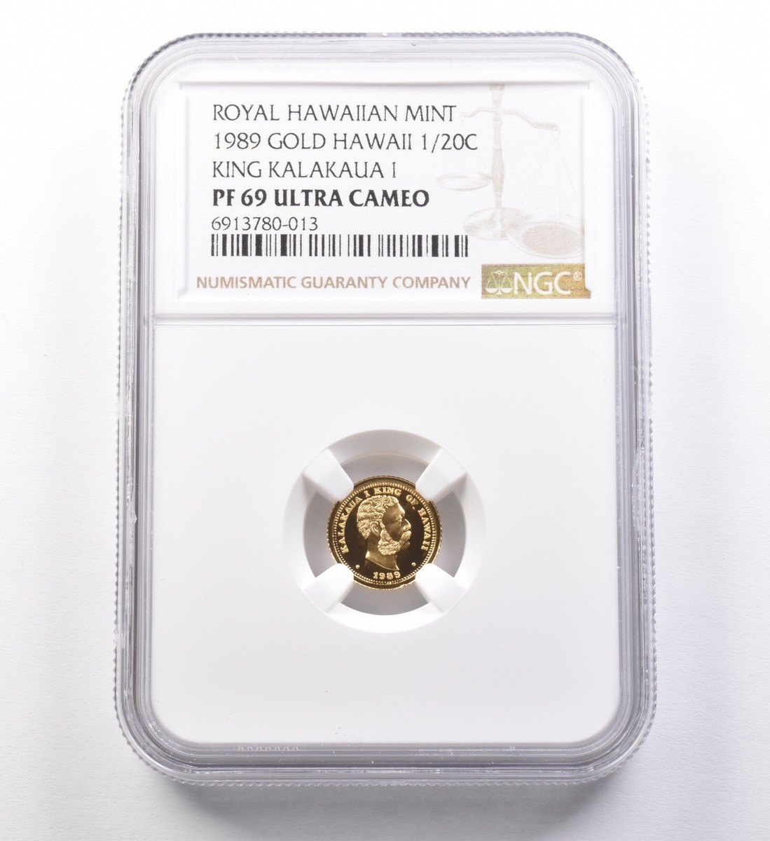 1989 Hawaii Gold 1/20 Crown King Kalakaua 1 PF69 UCAM NGC