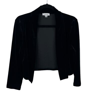 Calvin Klein Black Velour Open Front Cropped Cardigan Sling Womens Medium 