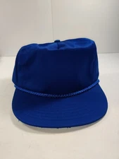 Vintage Blue Blank Nissin Brand Rope Twill Zip Strap Adult Cap Hat NOS