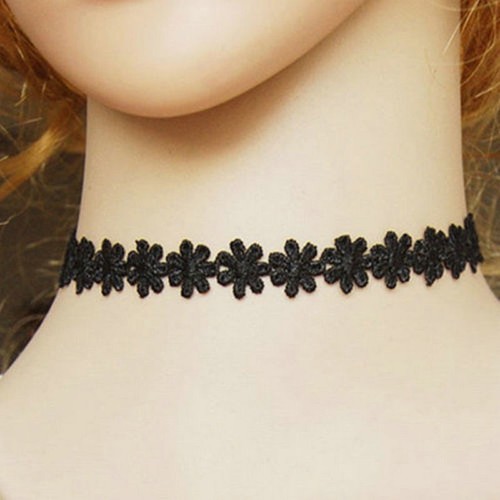 Daisy Flower Choker Vintage Women Sexy Fashion Black Lace Chain Necklace - Picture 6 of 9
