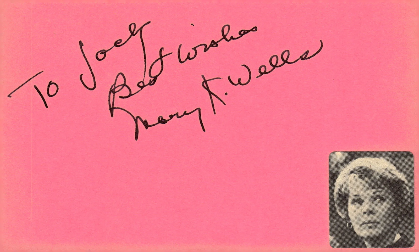 Mary K. Wells Signed Auto 3x5 Index Card All My Children