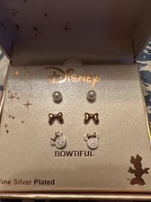 DISNEY Silver Plated Rose Gold MINNIE MOUSE 3 Pair EARRING Set "BOWTIFUL", new