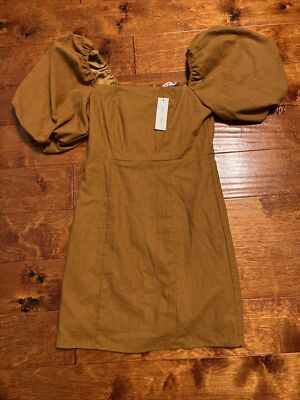 Women s Boutique Dress Francesca's Mi Ami Puff Sleeve Mustard Sz Small $56 NWT