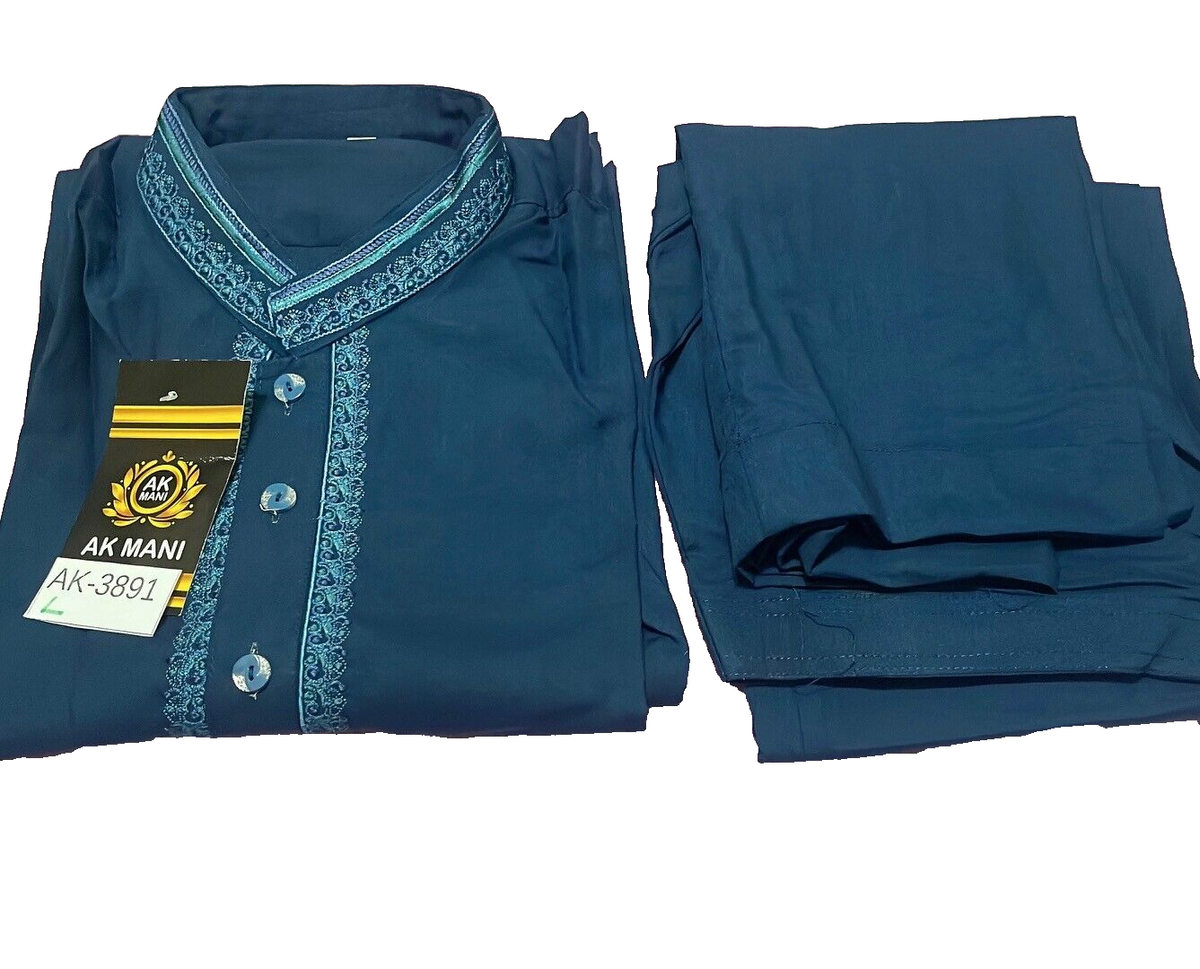 Pakistani Shalwar Kameez Mens Style ReadyMade Blue Color Size
