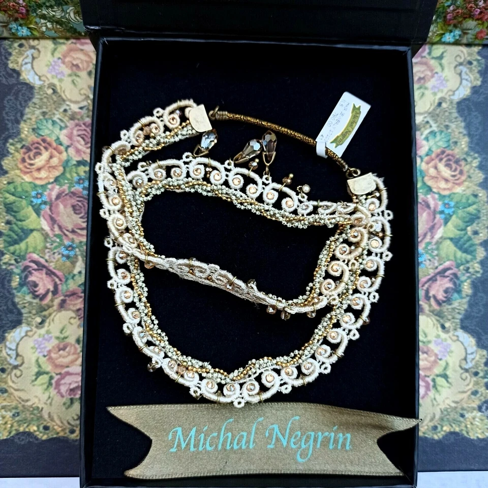 Michal Negrin Head Chain Embroidered On Lace With Swarovsky Crystals & Gift Box - Image 3 of 4