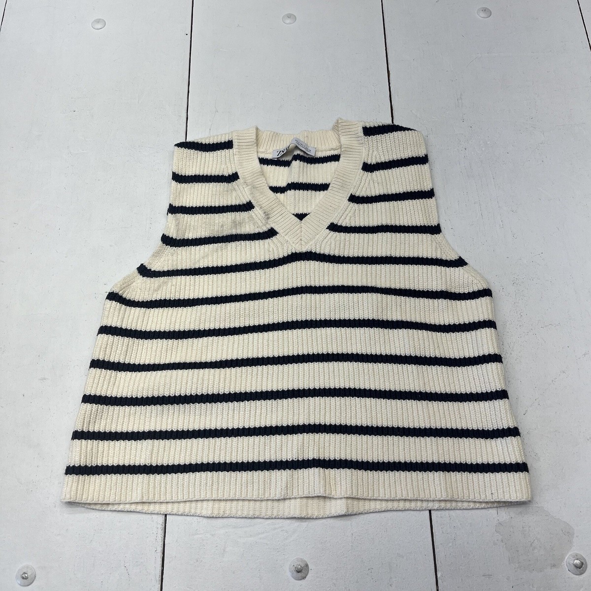 Zara Blue Striped Knit V-Neck Sweater Vest Womens Size Small | eBay