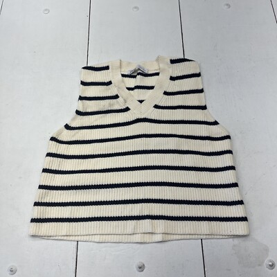 Zara Blue Striped Knit V-Neck Sweater Vest Womens Size Small