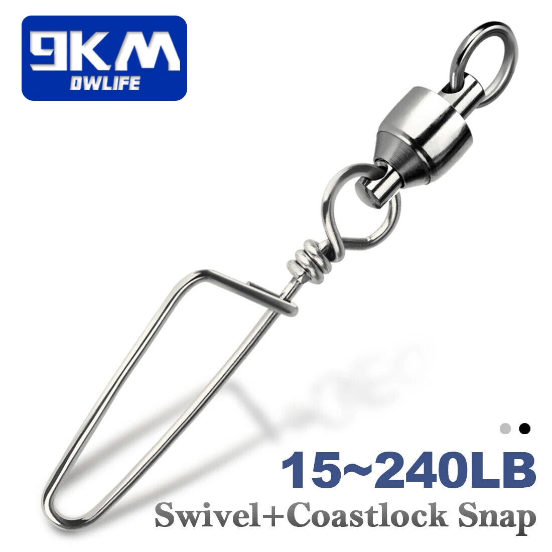 9KM 20~100Pcs Fishing Ball Bearing Swivels with Coastlock Snap Fishing Connector