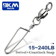 9KM 20~100Pcs Fishing Ball Bearing Swivels with Coastlock Snap Fishing Connector