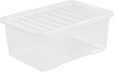 3er Set WHAM Klar Kunststoff Aufbewahrungsbox Boxen mit Deckel Home Office Stapelbar 45L