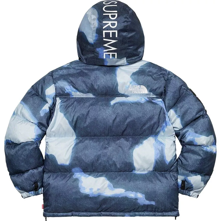 Supreme The North Face Bleached Denim Print Nuptse Jacket Indigo L