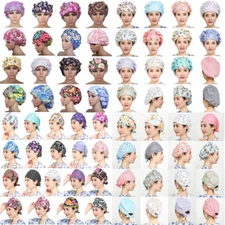Bouffant Scrub Cap with Sweatband Ponytail Hats One Size Head Cover Floral Print