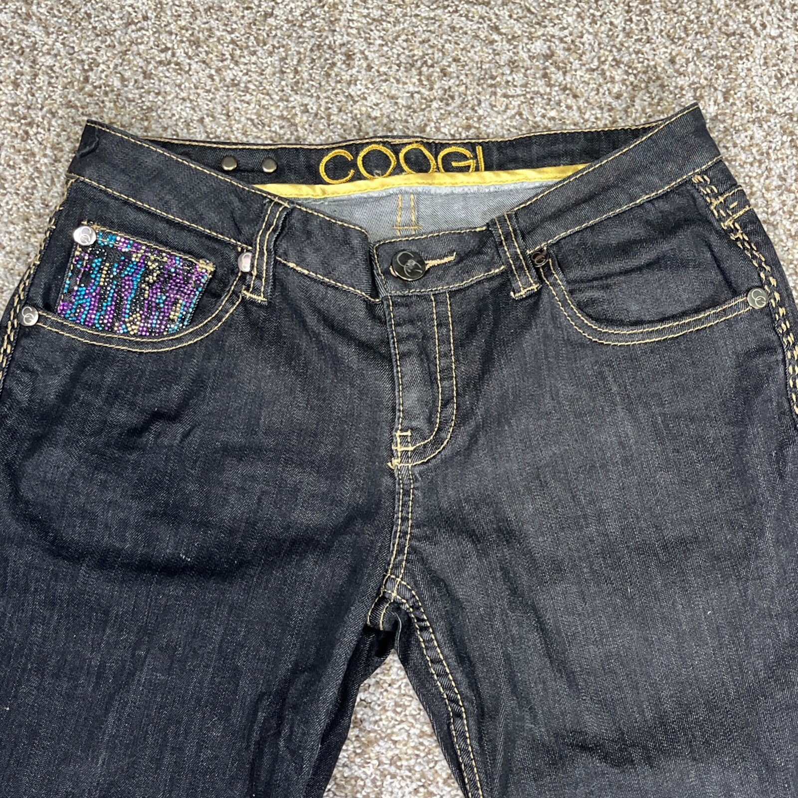 COOGI Black Denim Jeans Women's Size 9/10 Bling Pockets-read Description - View 2