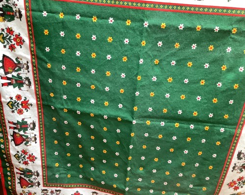 "Mantel de arte popular Kolf Austria 32"" X 34"" estampado de bordes de algodón verde amarillo rojo" - Imagen 2 de 4