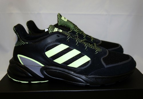ADIDAS 90s Valasion Black Hi-Res Yellow Mens 10.5 Sneaker Running Neon EG5639 - Picture 2 of 8