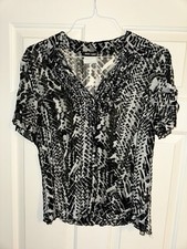 Black White Sequin Ruffle Top Blouse Womens G...