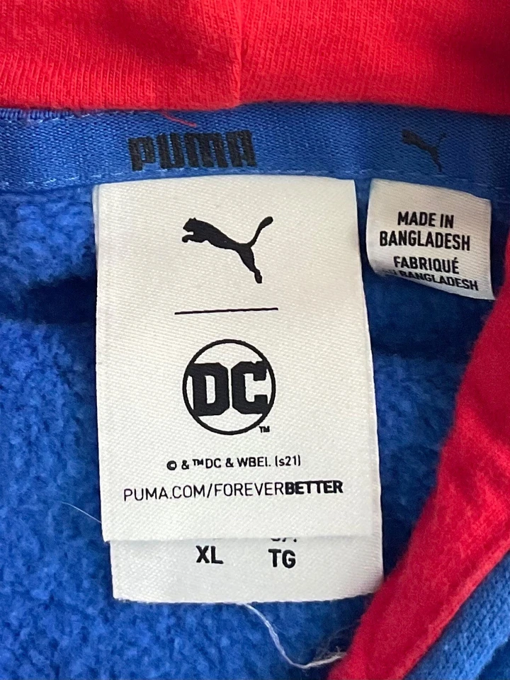 Puma DC Superman Niños Sudadera con Capucha Azul con Acentos Amarillos XL Canguro Bolsillo Algodón/Po Foto 2 de 3