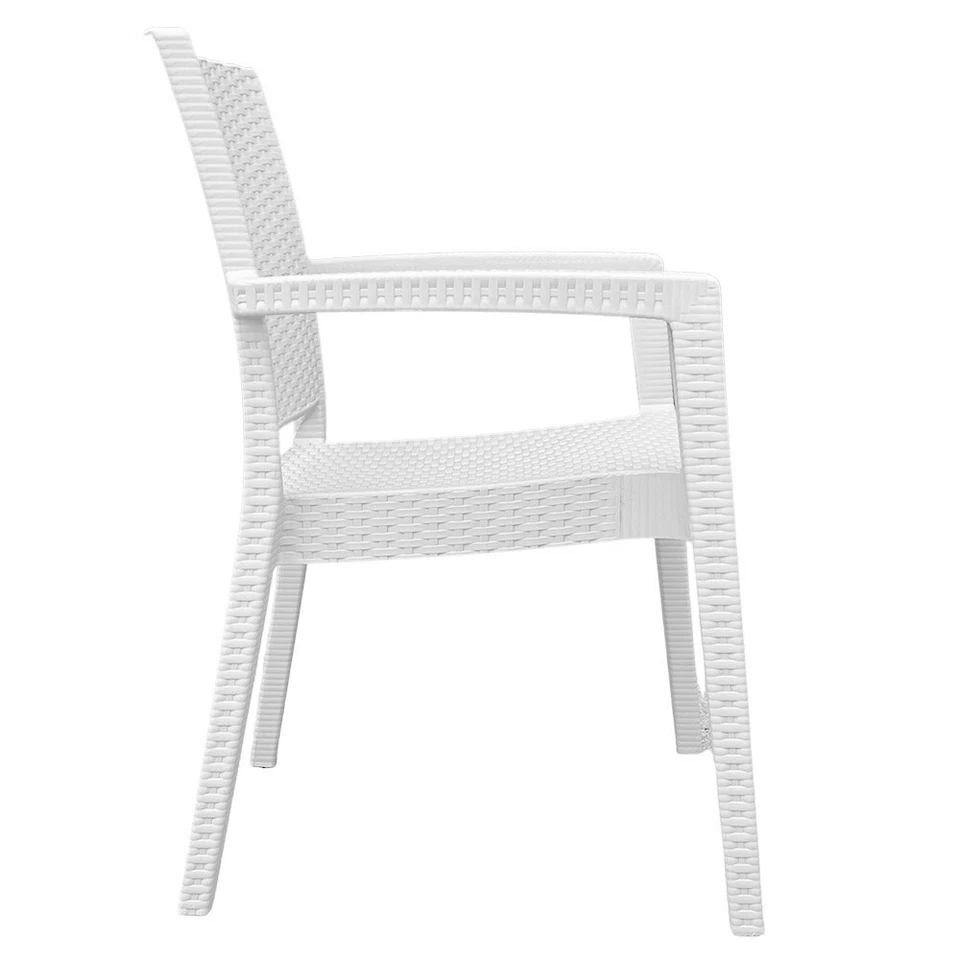 Chaise Fauteuil Plastique Effet Rotin Avec Accoudoirs Couleur Blanc - Photo 3/4