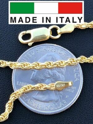 Cadena De Cuerda Bañada Oro De 14k Sobre Plata Solida 925 MADE IN ITALY Unisex